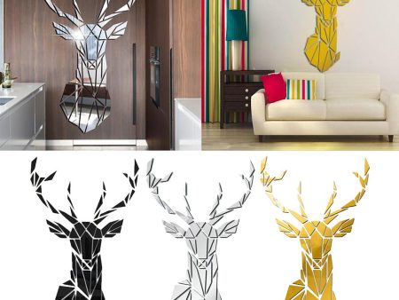 Mirror Deer Head Acrylic Wall Sticker Decal Removable 3D Home Decors Black For Cheap