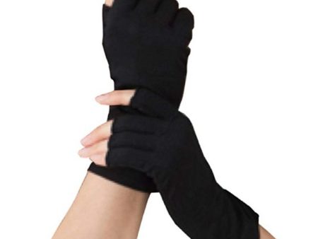 Mulberry Silk Stretchy Half Finger Gloves UV Sun Protect Fingerless Black For Sale