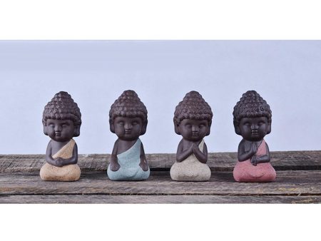 Little Monk Buddha Ceramic Statues Holder Tea Pet Home Tea Tray Decor Pink Discount