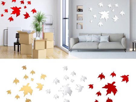 Pine Leaf Acrylic Wall Sticker Mirror 3D Wall Decals 60x40cm Silver Online Sale