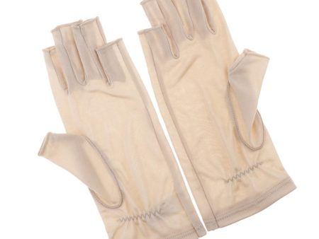 Mulberry Silk Stretchy Half Finger Gloves UV Sun Protect Fingerless Beige Hot on Sale